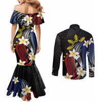 Personalized Philippines Tribal Couples Matching Mermaid Dress and Long Sleeve Button Shirt Tropical Waves - Plumeria