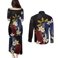 Personalized Philippines Tribal Couples Matching Puletasi and Long Sleeve Button Shirt Tropical Waves - Plumeria