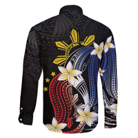 Personalized Philippines Tribal Family Matching Off The Shoulder Long Sleeve Dress and Hawaiian Shirt Tropical Waves - Plumeria