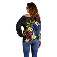 Personalized Philippines Tribal Off Shoulder Sweater Tropical Waves - Plumeria