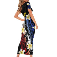 Personalized Philippines Tribal Short Sleeve Bodycon Dress Tropical Waves - Plumeria