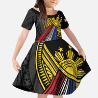 Philippines Sun Family Matching Long Sleeve Bodycon Dress and Hawaiian Shirt Pasifika Tribal Style