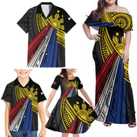 Philippines Sun Family Matching Off Shoulder Maxi Dress and Hawaiian Shirt Pasifika Tribal Style