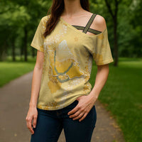 Hawaii Oahu Island Flowers Lei Cross Shoulder Shirt Yellow Ilima Mix Plumeria