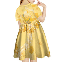 Hawaii Oahu Island Flowers Lei Kid Short Sleeve Dress Yellow Ilima Mix Plumeria