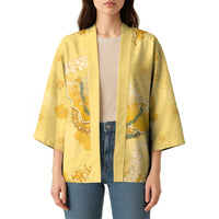 Hawaii Oahu Island Flowers Lei Kimono Yellow Ilima Mix Plumeria