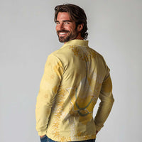 Hawaii Oahu Island Flowers Lei Long Sleeve Polo Shirt Yellow Ilima Mix Plumeria