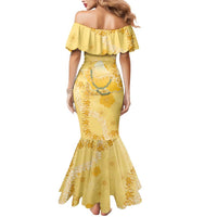 Hawaii Oahu Island Flowers Lei Mermaid Dress Yellow Ilima Mix Plumeria