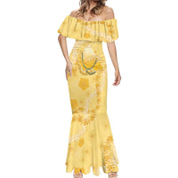 Hawaii Oahu Island Flowers Lei Mermaid Dress Yellow Ilima Mix Plumeria