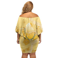Hawaii Oahu Island Flowers Lei Off Shoulder Short Dress Yellow Ilima Mix Plumeria