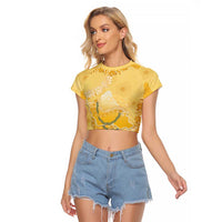 Hawaii Oahu Island Flowers Lei Raglan Cropped T Shirt Yellow Ilima Mix Plumeria