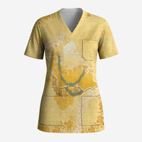 Hawaii Oahu Island Flowers Lei Scrub Top Yellow Ilima Mix Plumeria LT7 Adult Yellow - Polynesian Pride