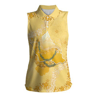 Hawaii Oahu Island Flowers Lei Women Sleeveless Polo Shirt Yellow Ilima Mix Plumeria