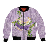 Hawaii Kauai Island Flowers Lei Bomber Jacket Mokihana Lei LT7 Unisex Lavender - Polynesian Pride