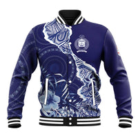 Fiji Queen Victoria School Personalised Baseball Jacket Masi Tapa Torn Style LT7 Unisex Blue - Polynesian Pride