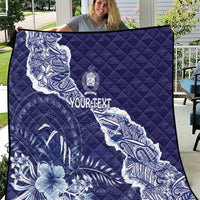 Fiji Queen Victoria School Personalised Quilt Masi Tapa Torn Style LT7 Blue - Polynesian Pride