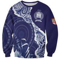 Fiji Queen Victoria School Personalised Sweatshirt Masi Tapa Torn Style LT7 Unisex Blue - Polynesian Pride