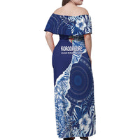 Fiji Lelean Memorial School Personalised Family Matching Off Shoulder Maxi Dress and Hawaiian Shirt Korodredre Davuilevu Masi Mix Style