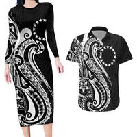 Kia Orana Cook Islands Couples Matching Long Sleeve Bodycon Dress and Hawaiian Shirt Kerekere Plumeria Tropical Waves - Polynesian Pride