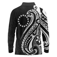 Kia Orana Cook Islands Long Sleeve Polo Shirt Kerekere Plumeria Tropical Waves - Polynesian Pride
