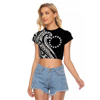 Kia Orana Cook Islands Raglan Cropped T Shirt Kerekere Plumeria Tropical Waves - Polynesian Pride