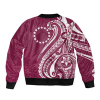 Kia Orana Cook Islands Bomber Jacket Maroon Plumeria Tropical Waves - Polynesian Pride