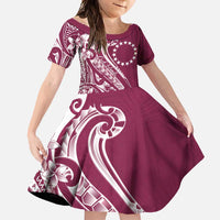 Kia Orana Cook Islands Family Matching Long Sleeve Bodycon Dress and Hawaiian Shirt Maroon Plumeria Tropical Waves - Polynesian Pride