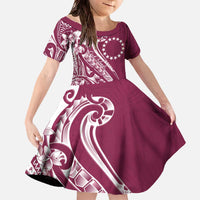 Kia Orana Cook Islands Family Matching Off The Shoulder Long Sleeve Dress and Hawaiian Shirt Maroon Plumeria Tropical Waves - Polynesian Pride