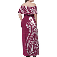 Kia Orana Cook Islands Family Matching Off Shoulder Maxi Dress and Hawaiian Shirt Maroon Plumeria Tropical Waves - Polynesian Pride