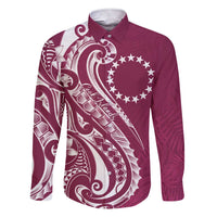 Kia Orana Cook Islands Family Matching Short Sleeve Bodycon Dress and Hawaiian Shirt Maroon Plumeria Tropical Waves - Polynesian Pride