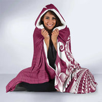 Kia Orana Cook Islands Hooded Blanket Maroon Plumeria Tropical Waves - Polynesian Pride