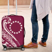 Kia Orana Cook Islands Luggage Cover Maroon Plumeria Tropical Waves - Polynesian Pride