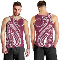 Kia Orana Cook Islands Men Tank Top Maroon Plumeria Tropical Waves - Polynesian Pride
