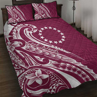 Kia Orana Cook Islands Quilt Bed Set Maroon Plumeria Tropical Waves - Polynesian Pride