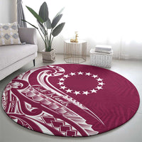 Kia Orana Cook Islands Round Carpet Maroon Plumeria Tropical Waves - Polynesian Pride