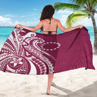 Kia Orana Cook Islands Sarong Maroon Plumeria Tropical Waves - Polynesian Pride
