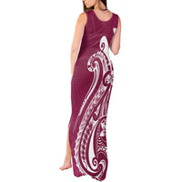 Kia Orana Cook Islands Tank Maxi Dress Maroon Plumeria Tropical Waves - Polynesian Pride