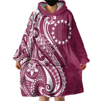 Kia Orana Cook Islands Wearable Blanket Hoodie Maroon Plumeria Tropical Waves - Polynesian Pride