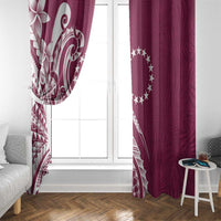 Kia Orana Cook Islands Window Curtain Maroon Plumeria Tropical Waves - Polynesian Pride