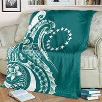 Kia Orana Cook Islands Blanket Teal Plumeria Tropical Waves - Polynesian Pride