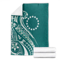 Kia Orana Cook Islands Blanket Teal Plumeria Tropical Waves - Polynesian Pride