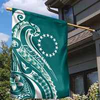 Kia Orana Cook Islands Garden Flag Teal Plumeria Tropical Waves - Polynesian Pride