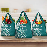 Kia Orana Cook Islands Grocery Bag Teal Plumeria Tropical Waves - Polynesian Pride