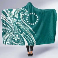 Kia Orana Cook Islands Hooded Blanket Teal Plumeria Tropical Waves - Polynesian Pride