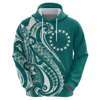 Kia Orana Cook Islands Hoodie Teal Plumeria Tropical Waves - Polynesian Pride