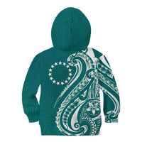 Kia Orana Cook Islands Kid Hoodie Teal Plumeria Tropical Waves - Polynesian Pride