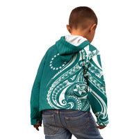 Kia Orana Cook Islands Kid Hoodie Teal Plumeria Tropical Waves - Polynesian Pride