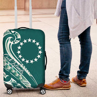 Kia Orana Cook Islands Luggage Cover Teal Plumeria Tropical Waves - Polynesian Pride