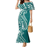 Kia Orana Cook Islands Mermaid Dress Teal Plumeria Tropical Waves - Polynesian Pride