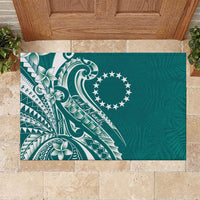 Kia Orana Cook Islands Rubber Doormat Teal Plumeria Tropical Waves - Polynesian Pride